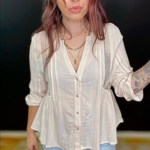 Cream Lightweight Button Down Blouse